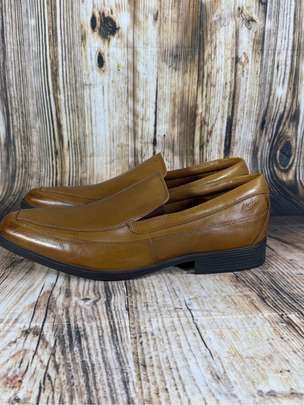 Clarks Mens Brown Leather Slip On Loafers Size 14 Dress Casual Shoes Comfort